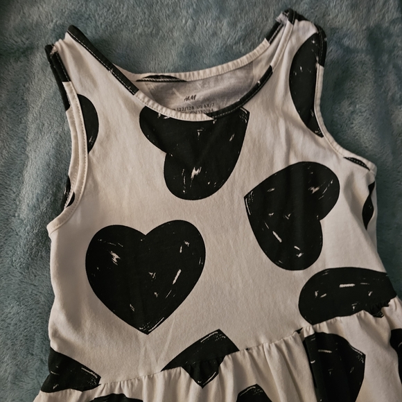 Heart Patterned Kids Dress - Black and White - Picture 2 of 4